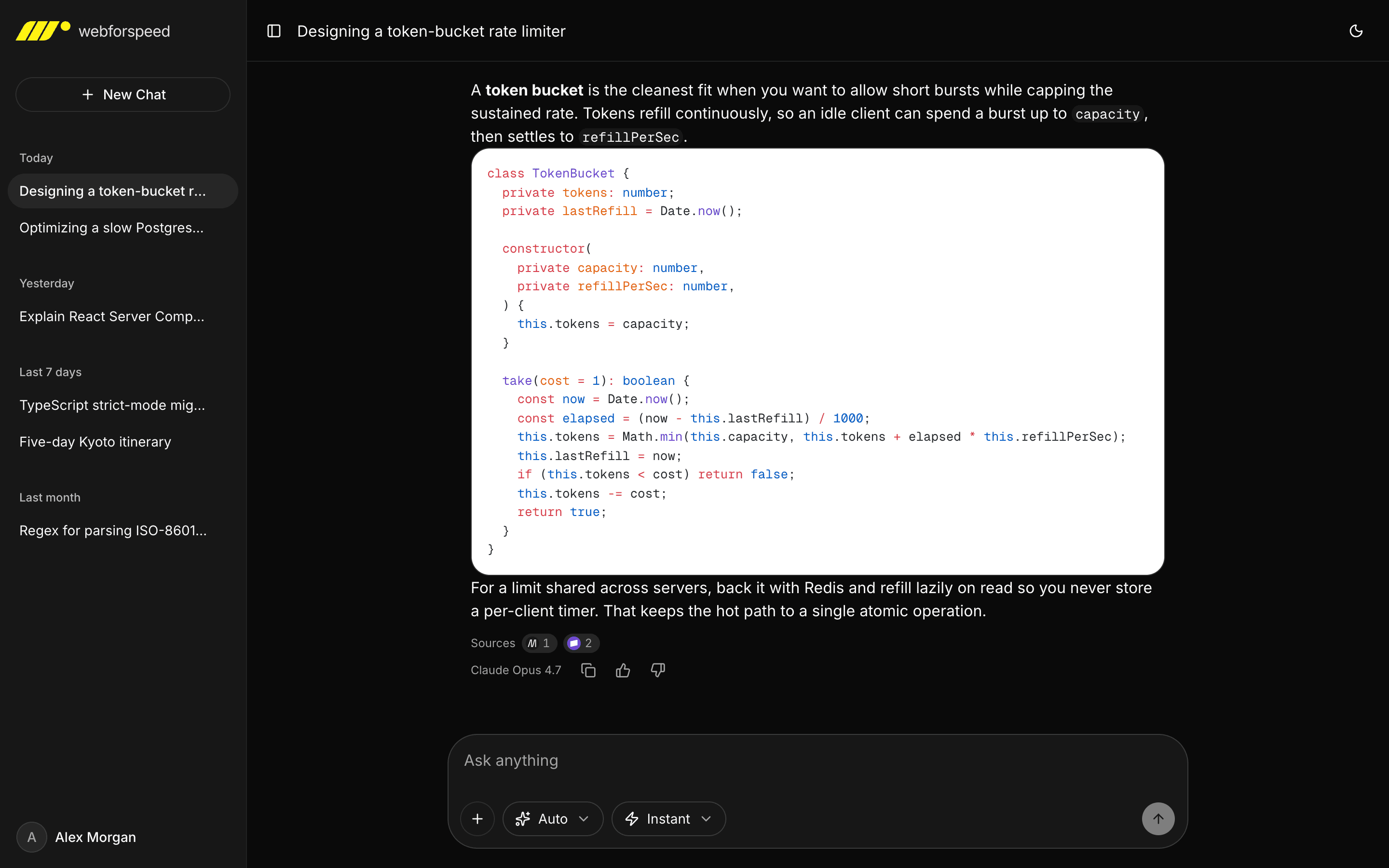 The WebForSpeed chat interface