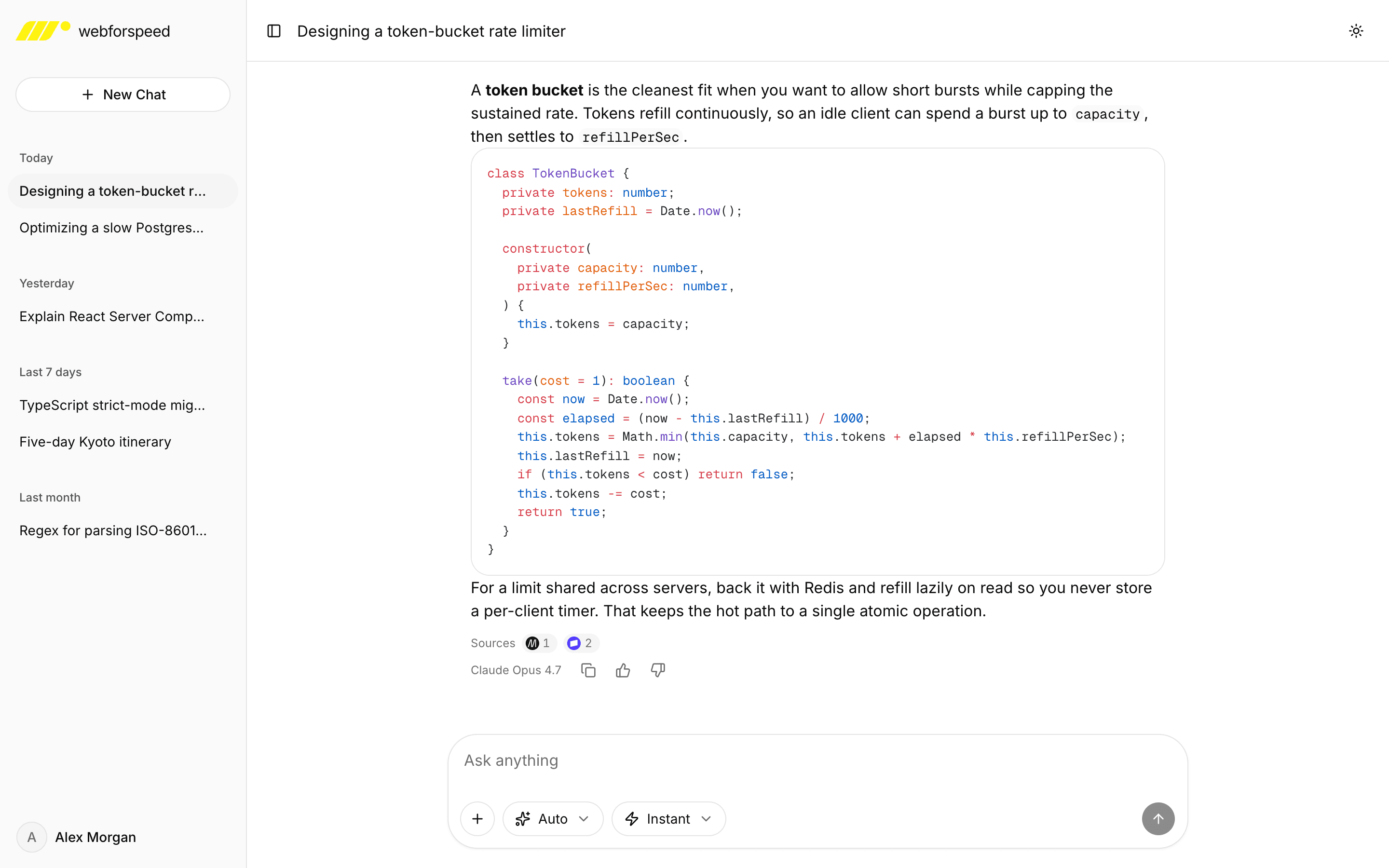The WebForSpeed chat interface