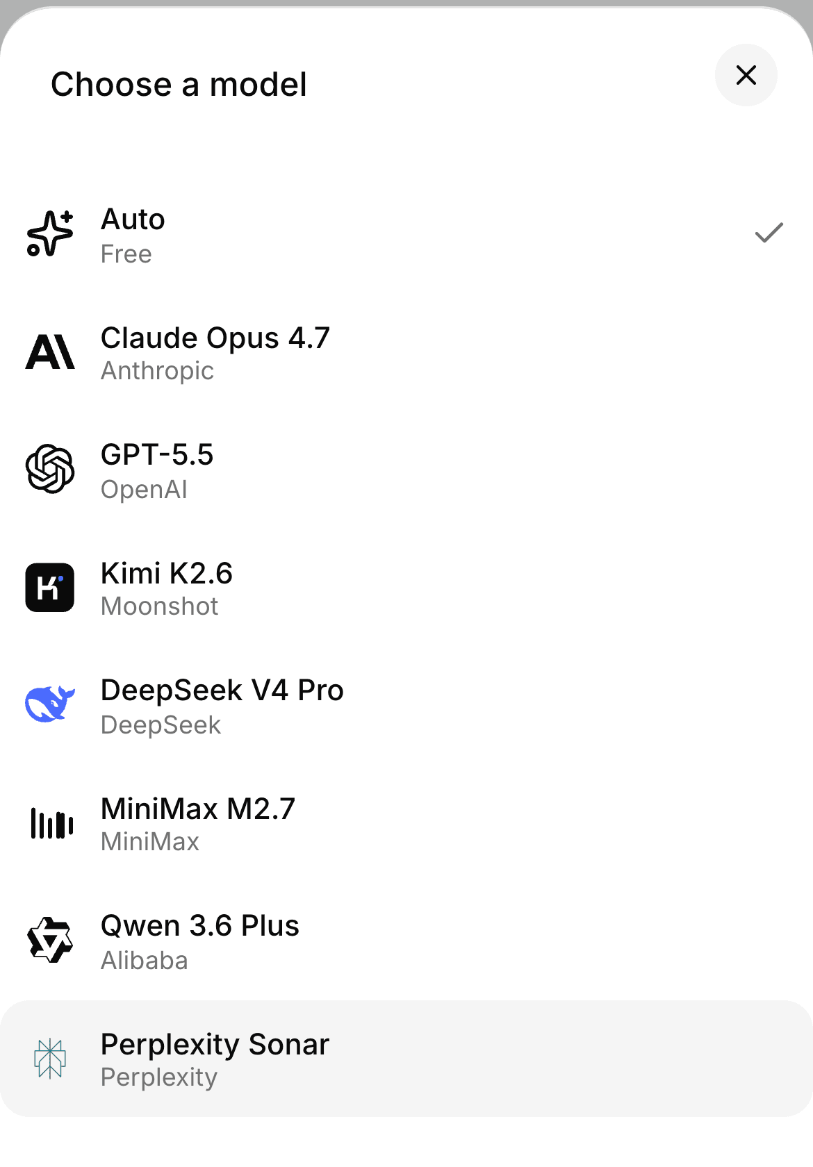 Model picker
